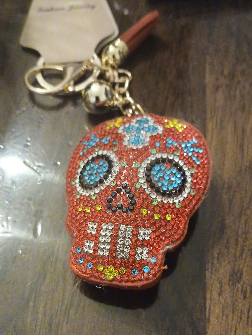 Embellished Red Sugar Skull Keychain Charm